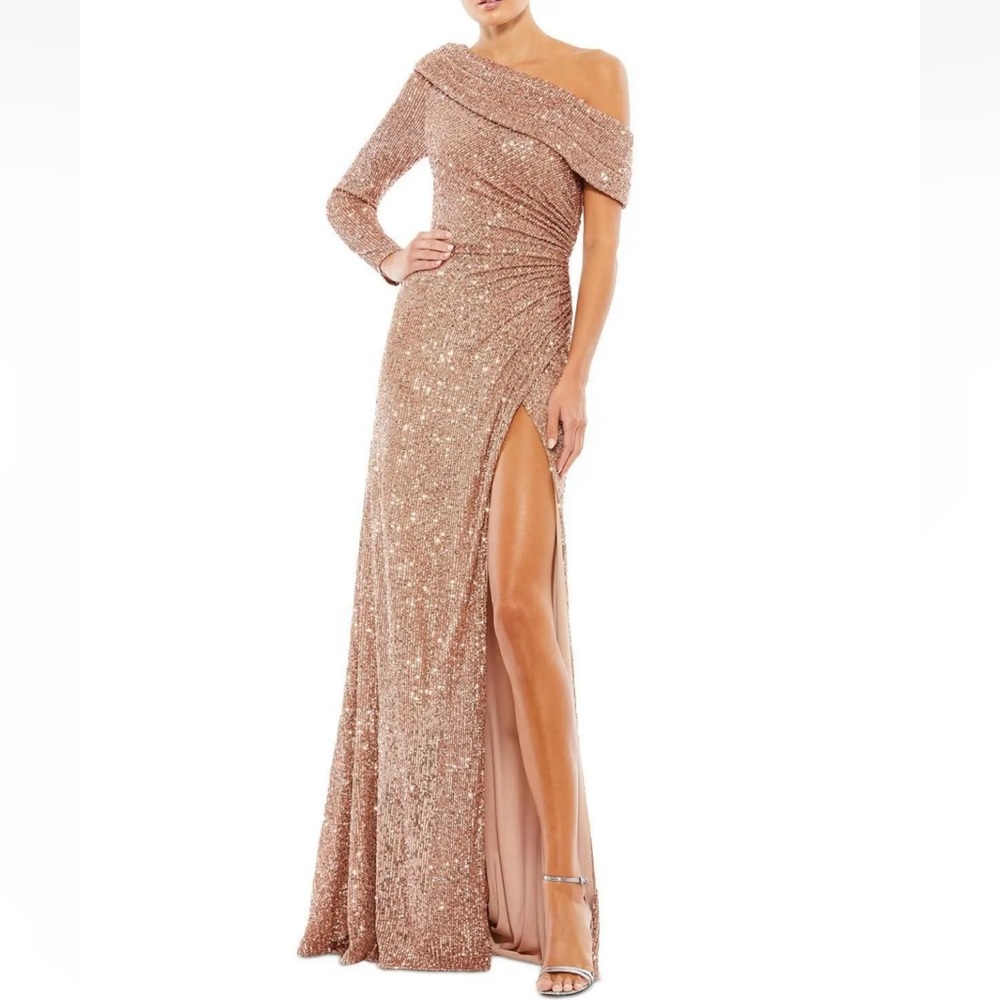 Mac Duggal Asymmetric Off One Shoulder Sequin Wrap Gown - NWT - Reemoly
